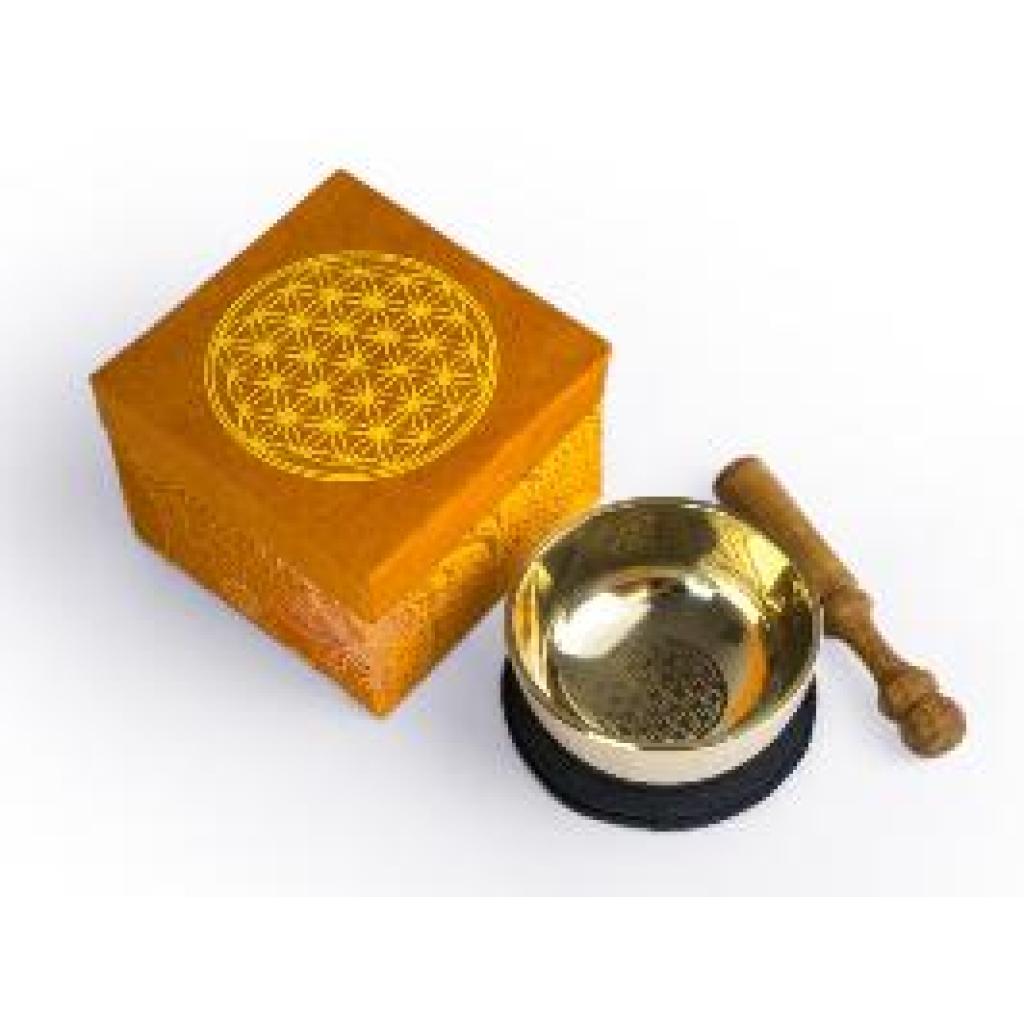 Klangschalen-Set mit Gravur Blume des Lebens Größe M