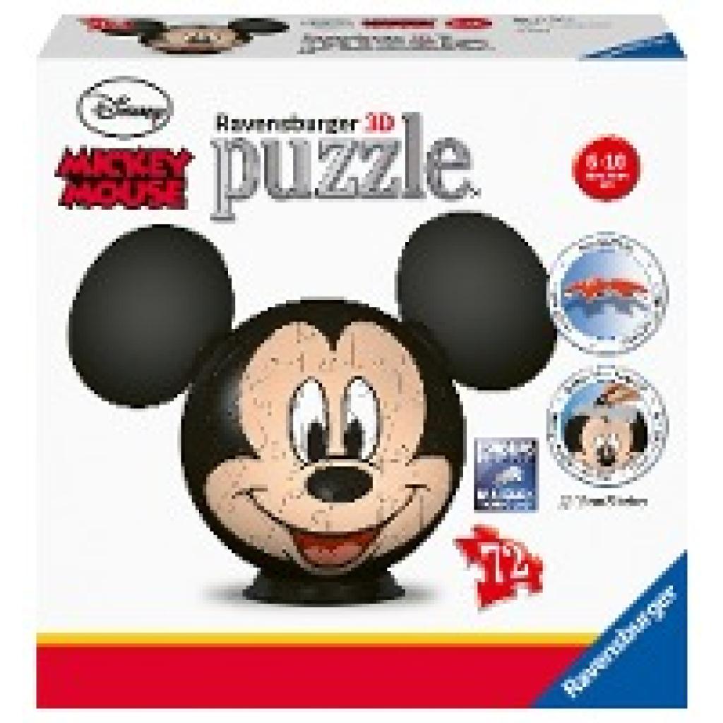 Ravensburger 3D Puzzle 11761 - Puzzle-Ball Mickey Mouse - 72 Teile - Puzzle-Ball für Mickey Mouse-Fans ab 6 Jahren