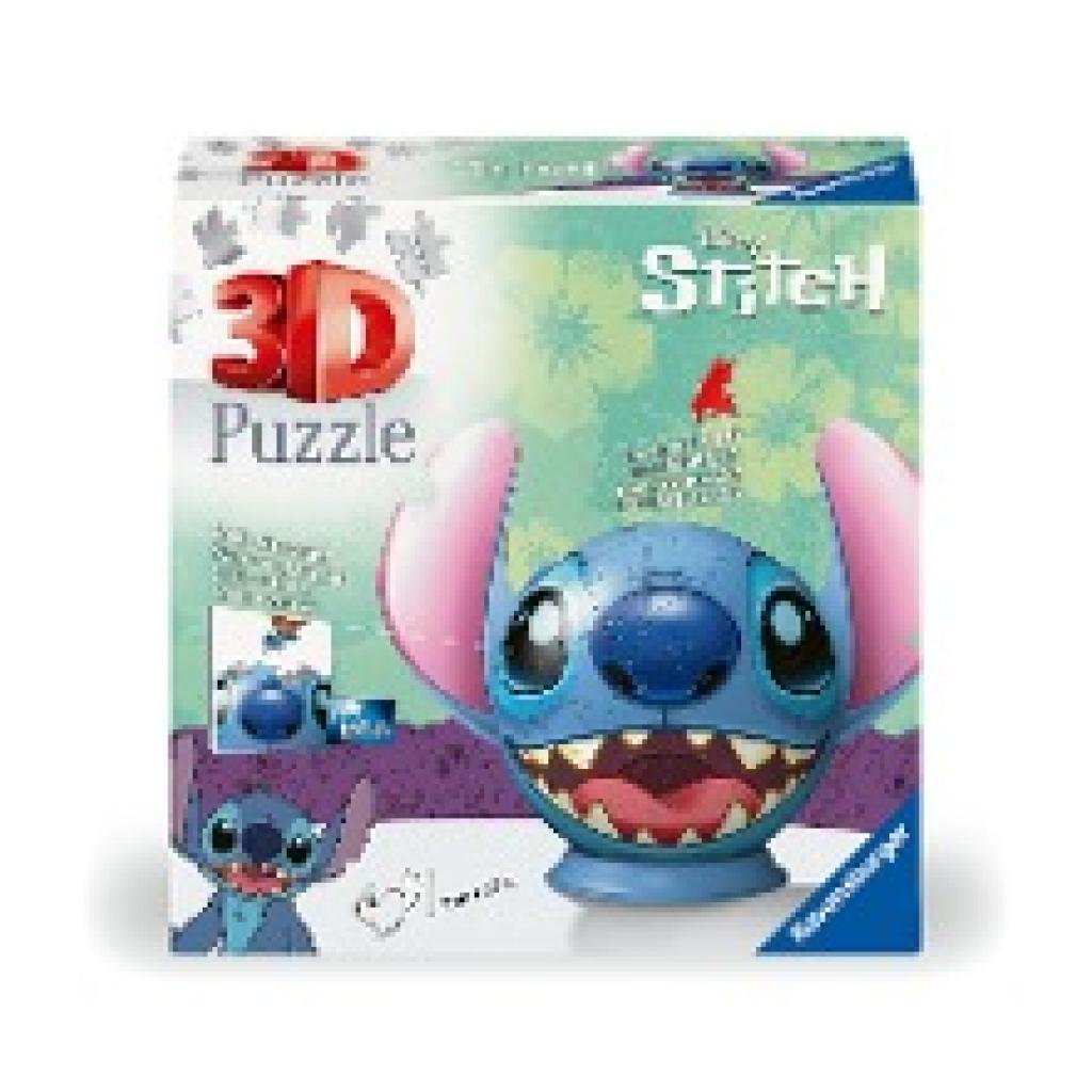 Ravensburger 3D Puzzle 11574 - Puzzle-Ball Stitch - Puzzleball mit ansteckbaren Ohren - für kleine und große Stitch und Disney Fans ab 6 Jahren