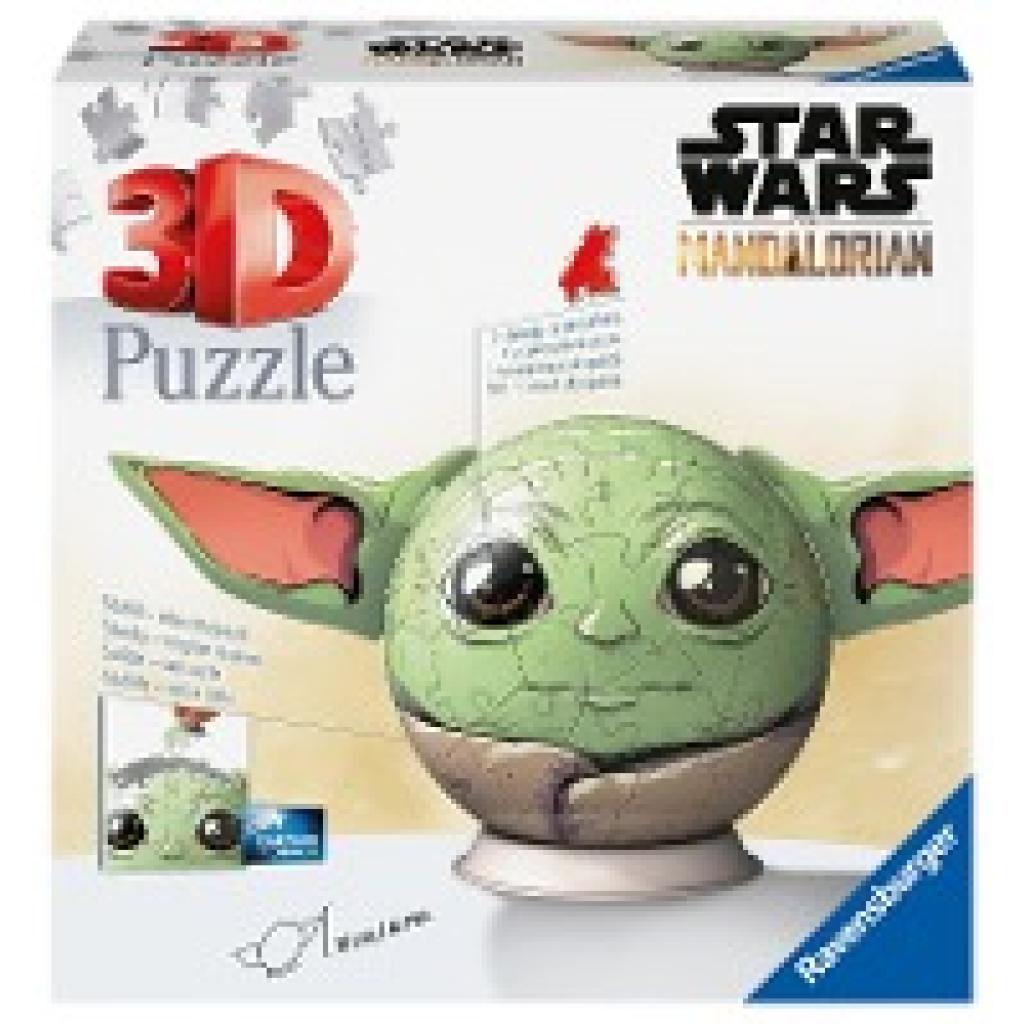 Ravensburger 3D Puzzle 11556 - Puzzle-Ball Grogu - Puzzle-Ball mit ansteckbaren Ohren - für große und kleine Star Wars und Mandalorian Fans ab 6 Jahren