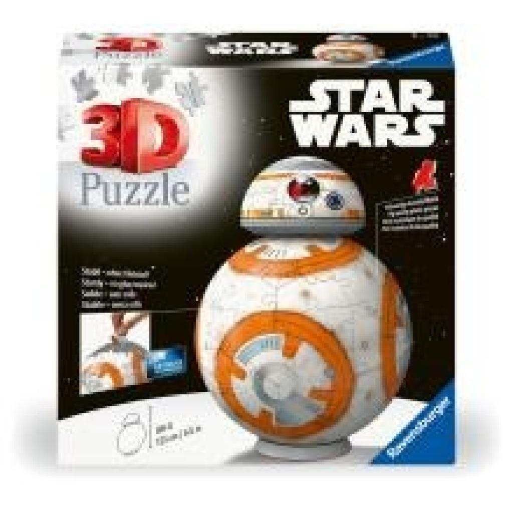 Ravensburger 3D Puzzle 11578 - Star Wars BB8 - Astromech-Druide aus Episode VII, VIII und IX als dreidimensionaler Puzzle-Ball - ideales Geschenk für große und kleine Star Wars Fans