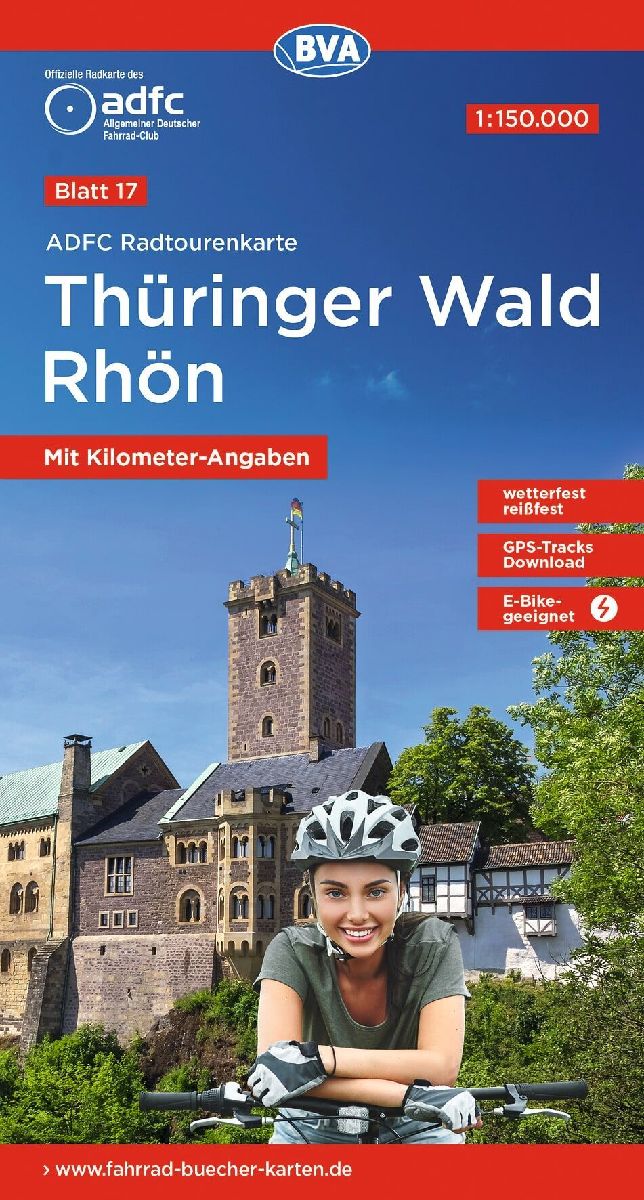 ADFC-Radtourenkarte 17 Thüringer Wald Rhön 1:150.000, reiß- und wetterfest, E-Bike geeignet, GPS-Tracks Download, mit Bett+Bike Symbolen, mit Kilometer-Angaben