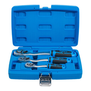 BGS Umschaltknarren-Satz feinverzahnt Abtrieb Außenvierkant 6,3 mm (1/4 Zoll) - 10 mm (3/8 Zoll) - 12,5 mm (1/2 Zoll) 3 teilig