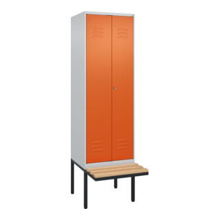 C+P PSA Doppel-Spind Classic PLUS, Bank, 2 Abteile, 2120x600x815mm, 7035/2004 Verschluss Zylinderschloss Sitzbanktyp auskragend Material Sitzfläche Buche-Hartholz