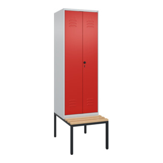 C+P PSA Doppel-Spind Classic PLUS, Bank, 2 Abteile, 2120x600x815mm, 7035/3020 Verschluss Sicherheits-Drehriegel Sitzbanktyp untergebaut Material Sitzfläche Buche-Hartholz