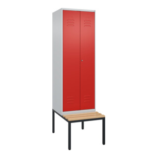 C+P PSA Doppel-Spind Classic PLUS, Bank, 2 Abteile, 2120x600x815mm, 7035/3020 Verschluss Zylinderschloss Sitzbanktyp untergebaut Material Sitzfläche Buche-Hartholz