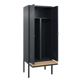 C+P PSA Doppel-Spind Classic PLUS, Bank, 2 Abteile, 2120x800x815mm, 7016/7016 Verschluss Sicherheits-Drehriegel Sitzbanktyp auskragend Material Sitzfläche Buche-Hartholz