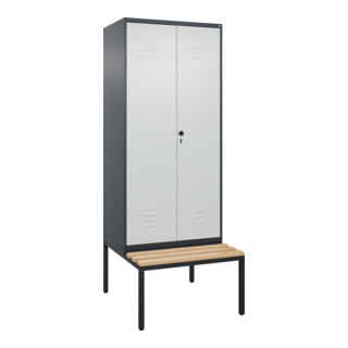 C+P PSA Doppel-Spind Classic PLUS, Bank, 2 Abteile, 2120x800x815mm, 7016/7035 Verschluss Sicherheits-Drehriegel Sitzbanktyp untergebaut Material Sitzfläche Buche-Hartholz