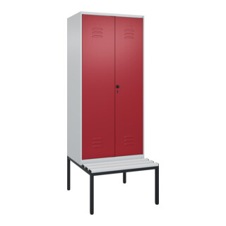 C+P PSA Doppel-Spind Classic PLUS, Bank, 2 Abteile, 2120x800x815mm, 7035/3003 Verschluss Sicherheits-Drehriegel Sitzbanktyp untergebaut Material Sitzfläche Kunststoff