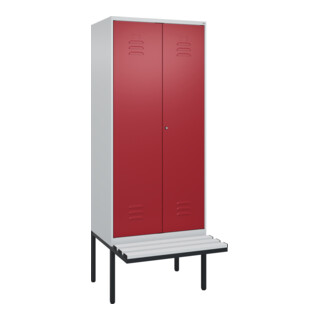 C+P PSA Doppel-Spind Classic PLUS, Bank, 2 Abteile, 2120x800x815mm, 7035/3003 Verschluss Zylinderschloss Sitzbanktyp auskragend Material Sitzfläche Kunststoff