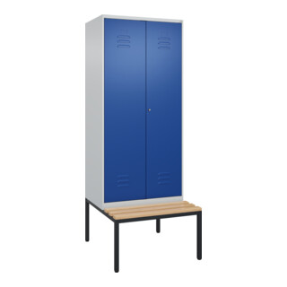 C+P PSA Doppel-Spind Classic PLUS, Bank, 2 Abteile, 2120x800x815mm, 7035/5010 Verschluss Zylinderschloss Sitzbanktyp untergebaut Material Sitzfläche Buche-Hartholz
