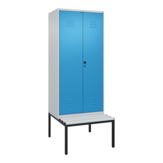 C+P PSA Doppel-Spind Classic PLUS, Bank, 2 Abteile, 2120x800x815mm, 7035/5012 Verschluss Sicherheits-Drehriegel Sitzbanktyp untergebaut Material Sitzfläche Kunststoff