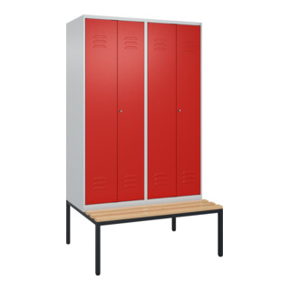 C+P PSA Doppel-Spind Classic PLUS, Bank, 4 Abteile, 2120x1200x815mm, 7035/3020 Verschluss Zylinderschloss Sitzbanktyp untergebaut Material Sitzfläche Buche-Hartholz