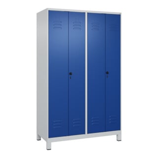 C+P PSA Doppel-Spind Classic PLUS, Füße, 4 Abteile, 1950x1200x500mm, 7035/5010 Verschluss Sicherheits-Drehriegel