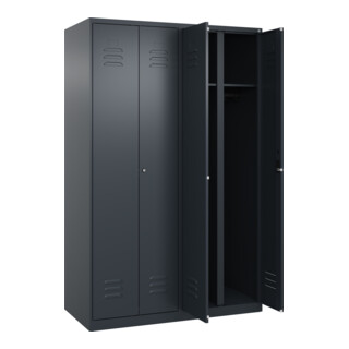 C+P Schwarz-Weiß-Spind Classic PLUS, 4 Abteile, 1850x1200x500mm, 7016/7016 Verschluss Zylinderschloss