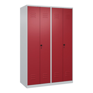 C+P Schwarz-Weiß-Spind Classic PLUS, 4 Abteile, 1850x1200x500mm, 7035/3003 Verschluss Sicherheits-Drehriegel