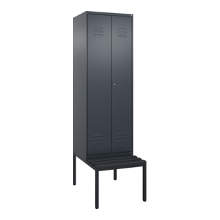C+P Schwarz-Weiß-Spind Classic PLUS, Bank, 2 Abteile, 2120x600x815mm, 7016/7016, Verschluss Zylinderschloss, Sitzbanktyp untergebaut, Material Sitzfläche Kunststoff