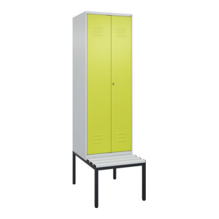 C+P Schwarz-Weiß-Spind Classic PLUS, Bank, 2 Abteile, 2120x600x815mm, 7035/0024, Verschluss Zylinderschloss, Sitzbanktyp untergebaut, Material Sitzfläche Kunststoff