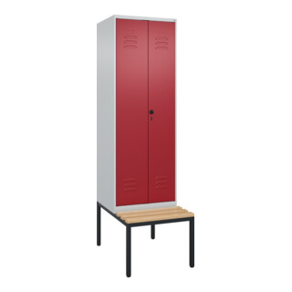 C+P Schwarz-Weiß-Spind Classic PLUS, Bank, 2 Abteile, 2120x600x815mm, 7035/3003, Verschluss Sicherheits-Drehriegel, Sitzbanktyp untergebaut, Material Sitzfläche Buche-Hartholz