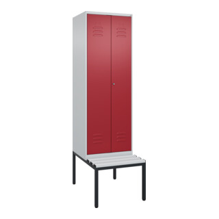 C+P Schwarz-Weiß-Spind Classic PLUS, Bank, 2 Abteile, 2120x600x815mm, 7035/3003, Verschluss Zylinderschloss, Sitzbanktyp untergebaut, Material Sitzfläche Kunststoff