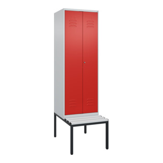 C+P Schwarz-Weiß-Spind Classic PLUS, Bank, 2 Abteile, 2120x600x815mm, 7035/3020, Verschluss Zylinderschloss, Sitzbanktyp untergebaut, Material Sitzfläche Kunststoff