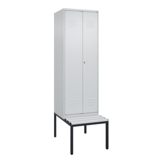 C+P Schwarz-Weiß-Spind Classic PLUS, Bank, 2 Abteile, 2120x600x815mm, 7035/7035, Verschluss Zylinderschloss, Sitzbanktyp untergebaut, Material Sitzfläche Kunststoff