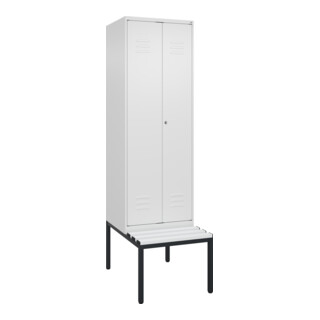 C+P Schwarz-Weiß-Spind Classic PLUS, Bank, 2 Abteile, 2120x600x815mm, 9016/9016, Verschluss Zylinderschloss, Sitzbanktyp untergebaut, Material Sitzfläche Kunststoff
