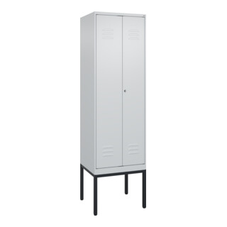 C+P Schwarz-Weiß-Spind Classic PLUS, Gestell, 2 Abteile, 2120x600x500mm, 7035/70 Front RAL 7035 Lichtgrau Verschluss Zylinderschloss