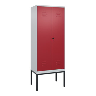C+P Schwarz-Weiß-Spind Classic PLUS, Gestell, 2 Abteile, 2120x800x500mm, 7035/30 Front RAL 3003 Rubinrot Verschluss Sicherheits-Drehriegel