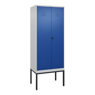 C+P Schwarz-Weiß-Spind Classic PLUS, Gestell, 2 Abteile, 2120x800x500mm, 7035/50 Front RAL 5010 Enzianblau Verschluss Sicherheits-Drehriegel