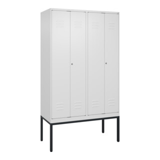 C+P Schwarz-Weiß-Spind Classic PLUS, Gestell, 4 Abteile, 2120x1200x500mm, 9016/9 Front RAL 9016 Verkehrsweiß Verschluss Zylinderschloss