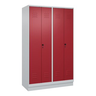 C+P Schwarz-Weiß-Spind Classic PLUS, Sockel, 4 Abteile, 1950x1200x500mm, 7035/30 Front RAL 3003 Rubinrot Verschluss Sicherheits-Drehriegel