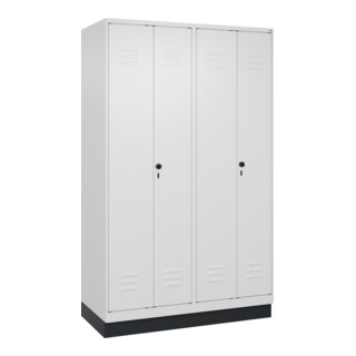 C+P Schwarz-Weiß-Spind Classic PLUS, Sockel, 4 Abteile, 1950x1200x500mm, 9016/90 Front RAL 9016 Verkehrsweiß Verschluss Sicherheits-Drehriegel