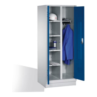 C+P Wäsche-Spind Classic auf Sockel, 2 Abteile, H1850xB810xT500mm Front Enzianblau Korpus Lichtgrau