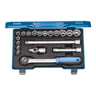 Gedore Steckschlüsselsatz, Set 19-teilig, 6-kant, 1/2 Zoll, 8-24mm, Werkzeug, Nüsse Knarre, für KFZ, 19 JMU 3