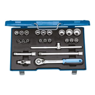 Gedore Steckschlüsselsatz, Set 23tlg, Doppel 6-kant, 1/2 Zoll, 8-24mm, Werkzeug, Knarre Umschalthebel, für KFZ, D19 EMU 20