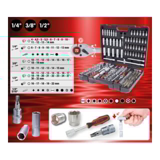 KS Tools 1/4 Zoll+3/8 Zoll+1/2 Zoll Steckschlüssel-Satz, 195-tlg.
