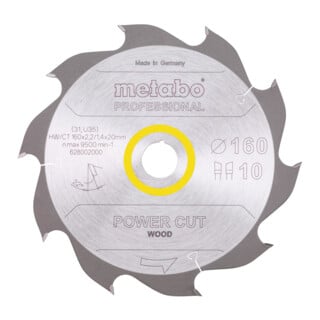 Metabo Sägeblatt 'power cut wood - professional', 160x2,2/1,4x20, Z10 WZ 22°