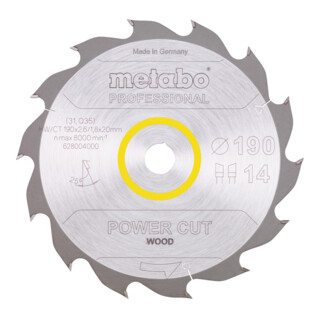 Metabo Sägeblatt 'power cut wood - professional', 190x2,6/1,8x20, Z14 WZ 25°