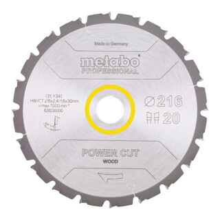 Metabo Sägeblatt 'power cut wood - professional', 216x2,4/1,8x30, Z20 WZ 5° neg.
