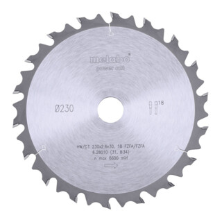 Metabo Sägeblatt 'power cut wood - professional', 230x2,6/1,8x30, Z18 FZ/FA 10°