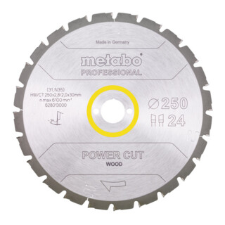 Metabo Sägeblatt 'power cut wood - professional', 250x2,8/2,0x30, Z24 WZ 3° neg.