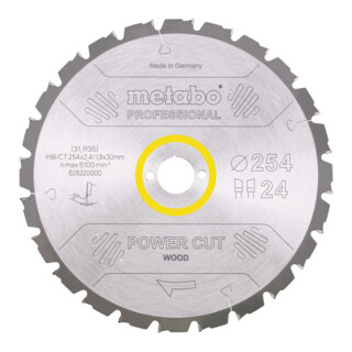 Metabo Sägeblatt 'power cut wood - professional', 254x2,4/1,8x30, Z24 WZ 5° neg.