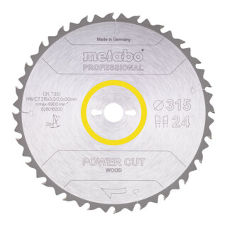 Metabo Sägeblatt 'power cut wood - professional', 315x3,0/2,0x30, Z24 WZ 20°