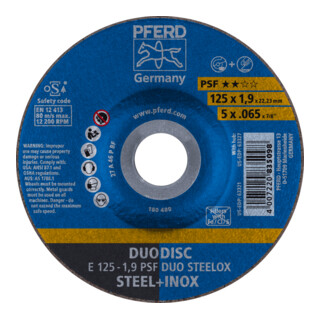 PFERD TOOLS DUODISC Trenn-/Schleif. E 125x1,9x22,23 mm gekr. Uni.-Linie PSF DUO STEELOX f. Stahl/VA