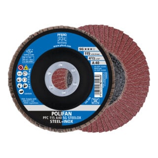PFERD TOOLS POLIFAN Fächerscheibe PFC 115x22,23 mm konisch A40 Uni.-Linie PSF STEELOX Stahl/Edelstahl