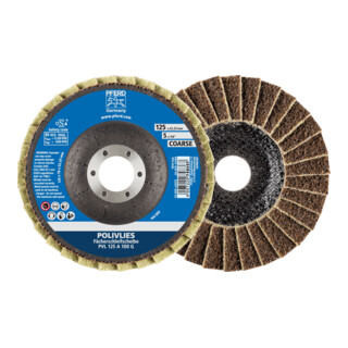 PFERD TOOLS POLIVLIES-Fächerscheibe PVL Korund Ø 125 mm Bohrung 22,23 mm A100G für Feinschliff
