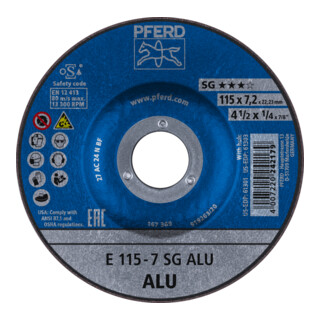 PFERD TOOLS Schruppscheibe E 115x7,2x22,23 mm Leistungslinie SG ALU für Alu