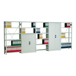 Regalwerk Regal Regal-/Sideboard-Kombination, Schrankhöhe 1200 mm, lichtgrau RAL 7035, inkl. 3 Regalfachböden, BxTxH 1005x300x2000 mm