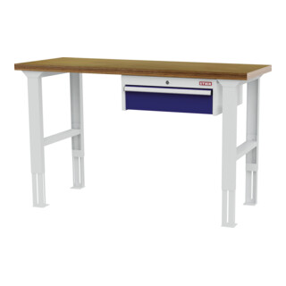 STIER Höhenverstellbare Werkbank mit 1x150 mm Schublade BxTxH 1500x600x760-1060 mm RAL 7035 / RAL 5010